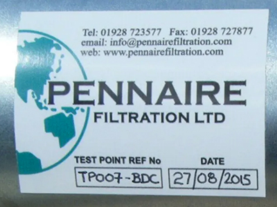 Pennaire Filtration Air Quality LEV Testing label