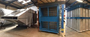 Pennaire Reverse Jet product collectors at our works during fabrication and being loaded for delivery to client in mainland Europe